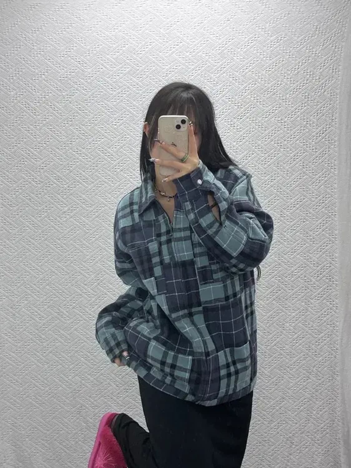 오베이 올드스쿨 스트릿 유니크 격자 체크 자켓 M C07903 상품이미지2