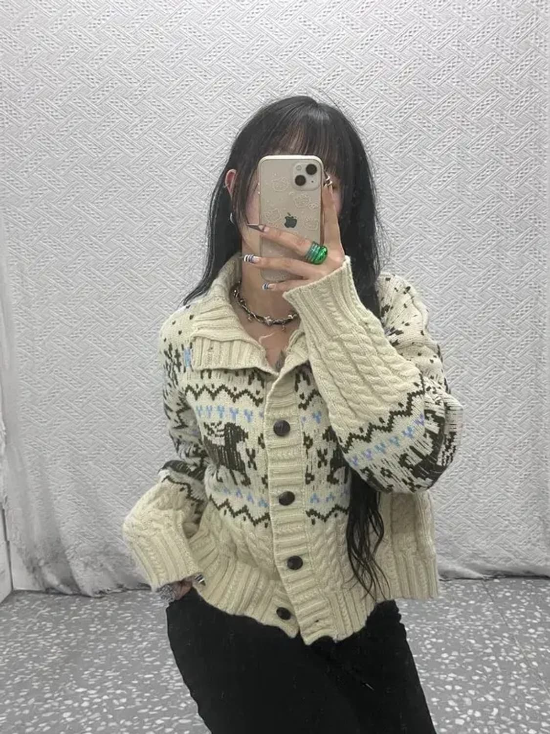 빈티지 폭닥 여리 노르딕 코위찬 크림 니트 뜨개 가디건 L C07919 상품이미지1