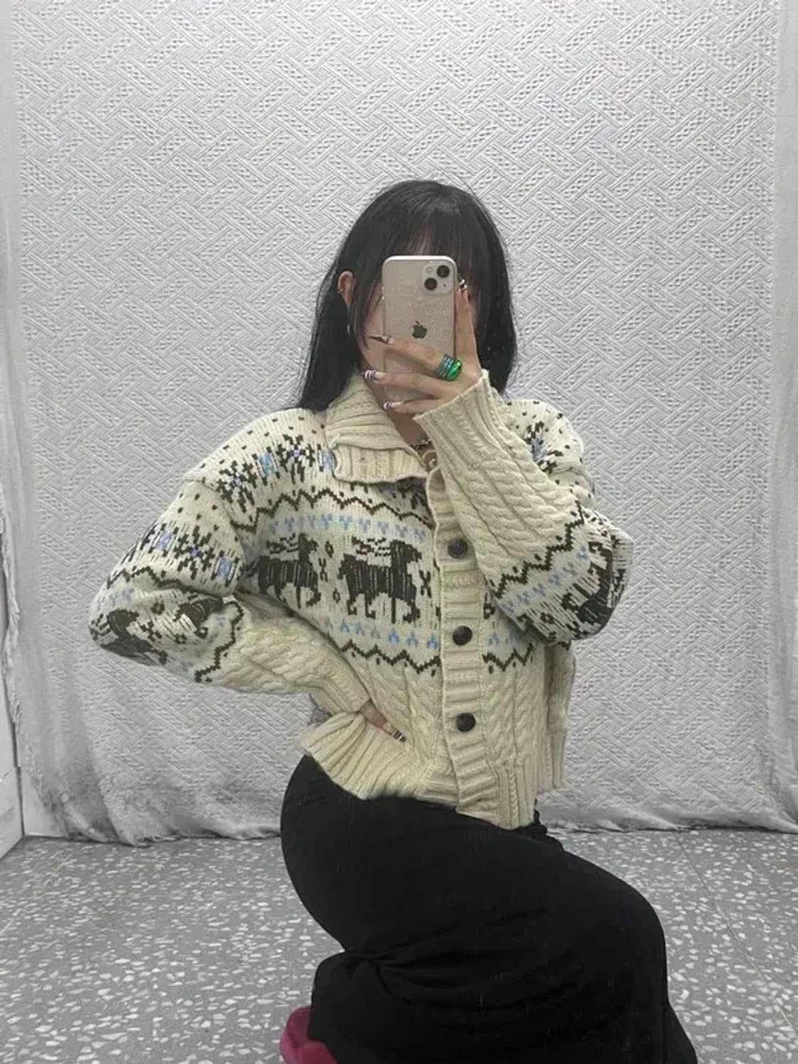 빈티지 폭닥 여리 노르딕 코위찬 크림 니트 뜨개 가디건 L C07919 상품이미지2