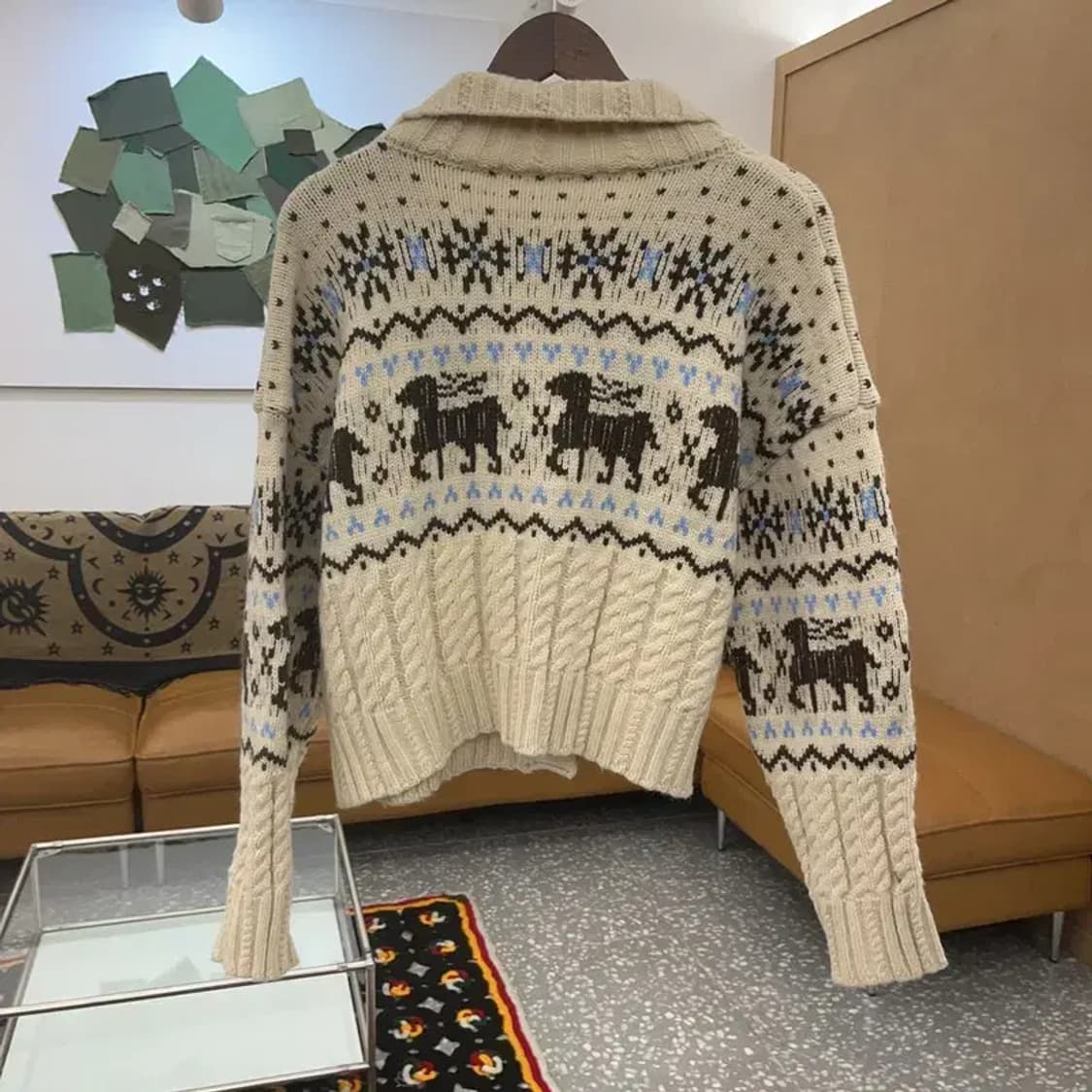 빈티지 폭닥 여리 노르딕 코위찬 크림 니트 뜨개 가디건 L C07919 상품이미지4