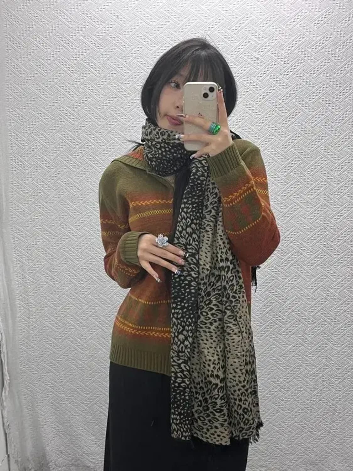 빈티지 모리 갸루 호피 레오파드 목도리 머플러 C07955 상품이미지1