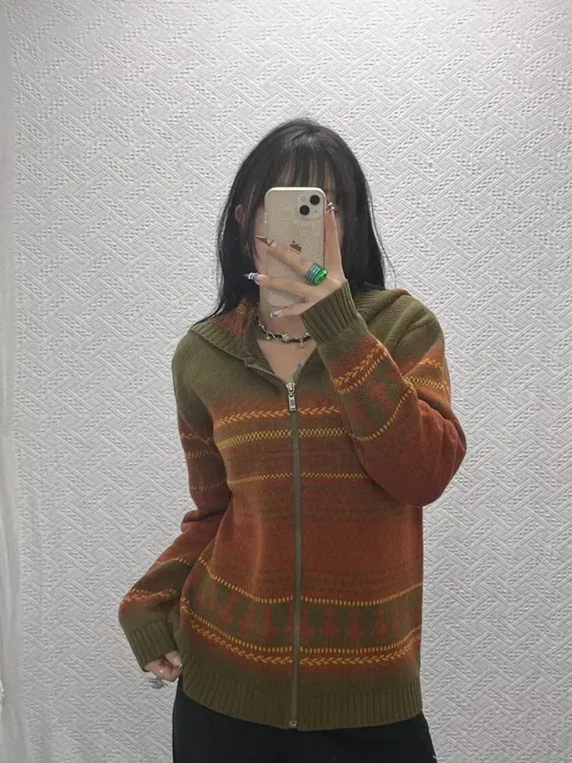 빈티지 컨트리 스트라이프 배색 니트 후드집업 95 C07936 상품이미지1