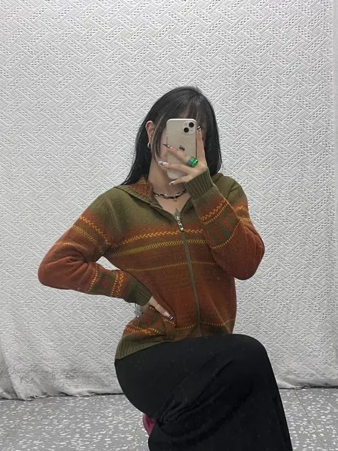 빈티지 컨트리 스트라이프 배색 니트 후드집업 95 C07936 상품이미지2