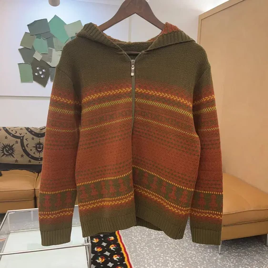 빈티지 컨트리 스트라이프 배색 니트 후드집업 95 C07936 상품이미지3