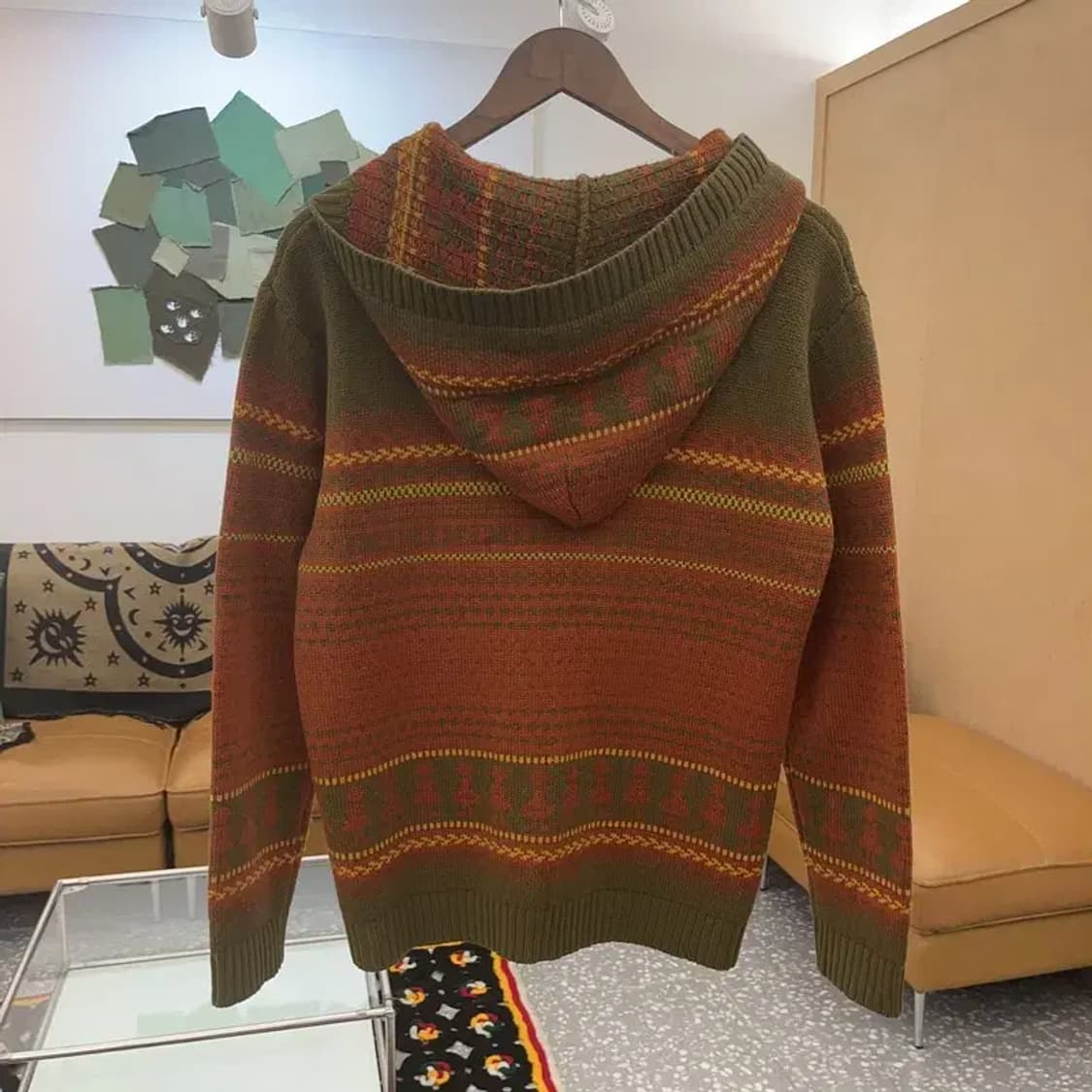 빈티지 컨트리 스트라이프 배색 니트 후드집업 95 C07936 상품이미지4