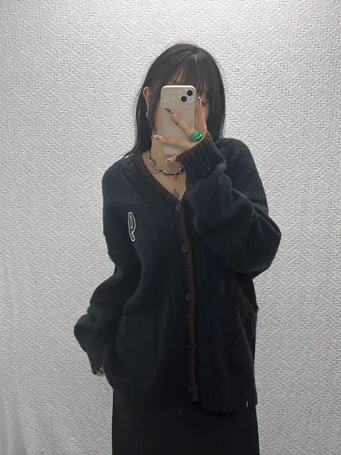 골라 올드스쿨 브이넥 오버핏 패치로고 니트 가디건 L C07926 상품이미지2