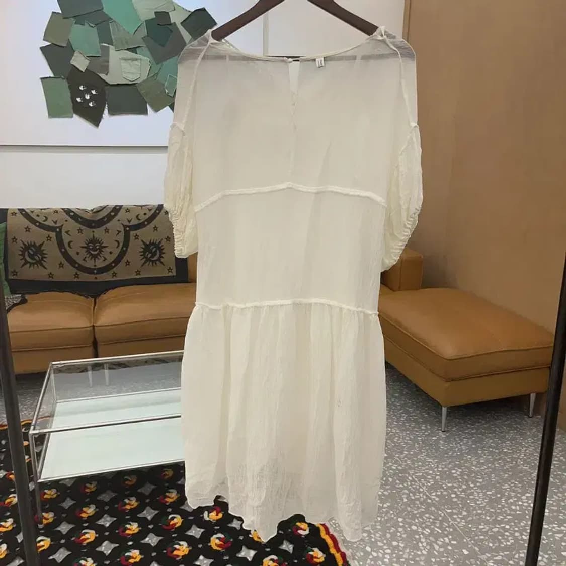 빈티지 여리 폭닥 모리걸 쉬폰 플레어 크림 원피스 L C07930 상품이미지4