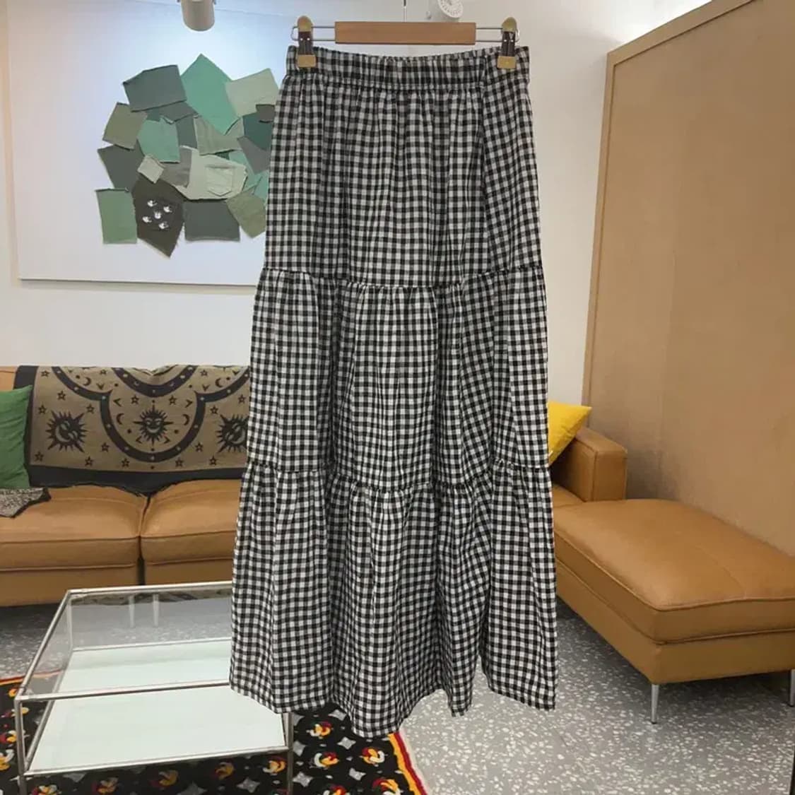 빈티지 스트릿 러블리힙 개더 플레어 체크 롱스커트 24인치 C07949 상품이미지3