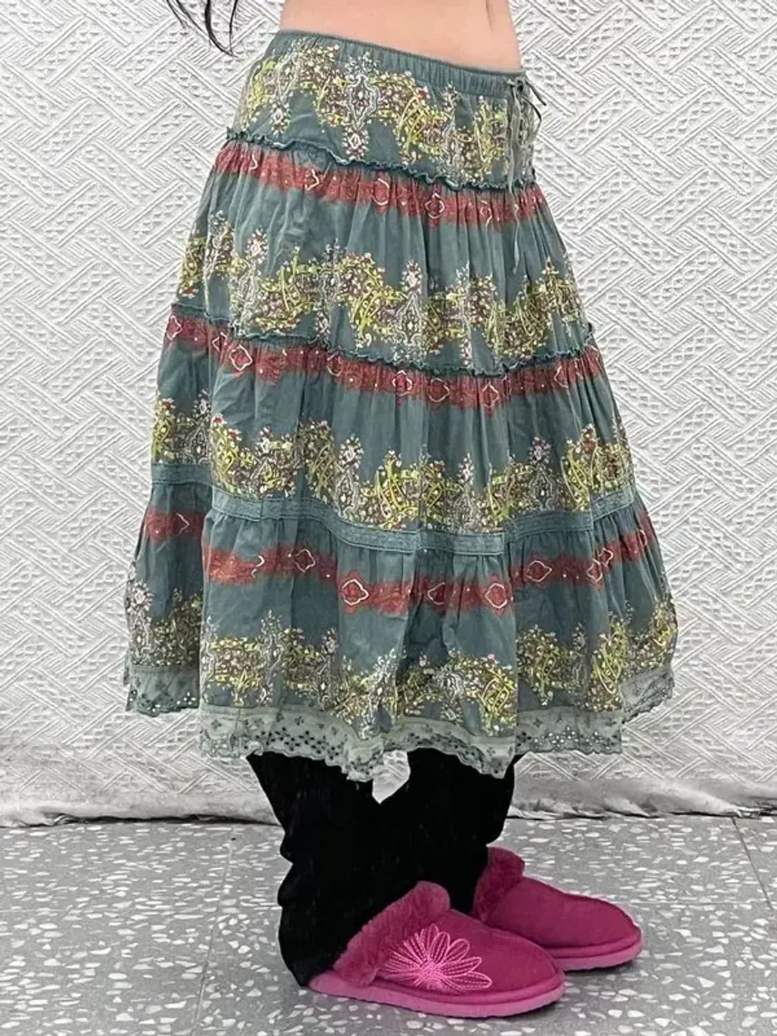 빈티지 보헤미안 모리 페이즐리 패턴 미디 롱스커트 33인치 C07950 상품이미지2