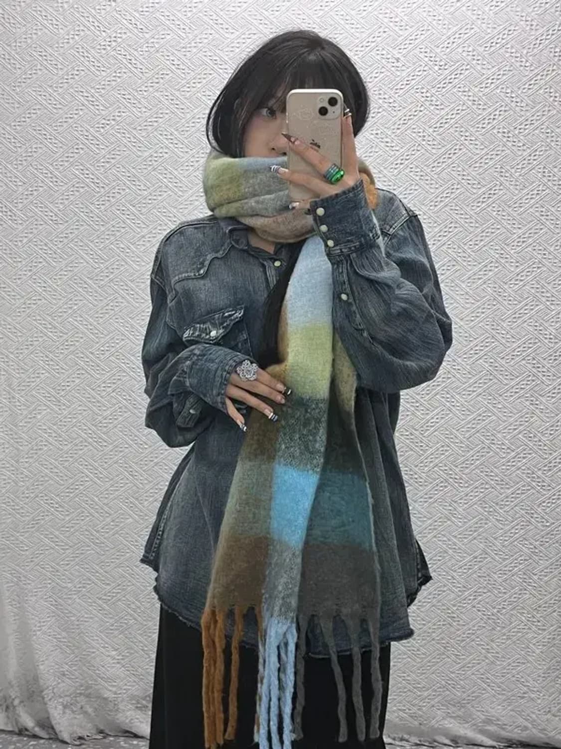 빈티지 폭닥 포근 컨트리 멀티컬러 체크 목도리 C07957 상품이미지1