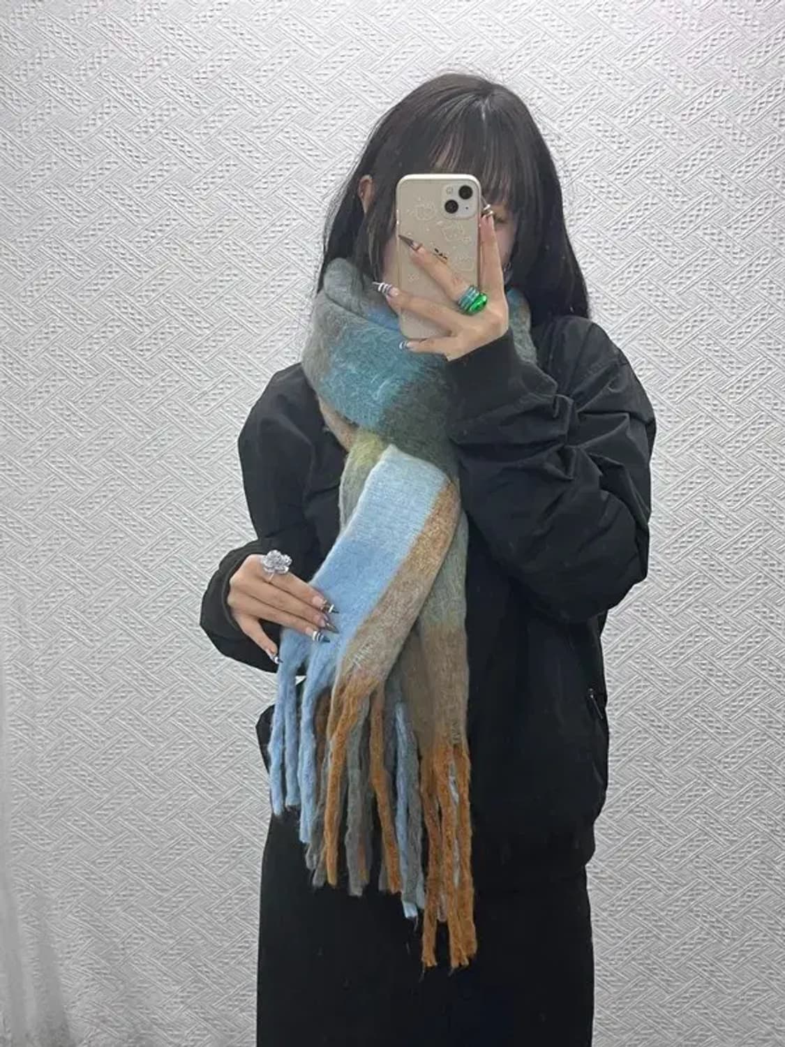 빈티지 폭닥 포근 컨트리 멀티컬러 체크 목도리 C07957 상품이미지2