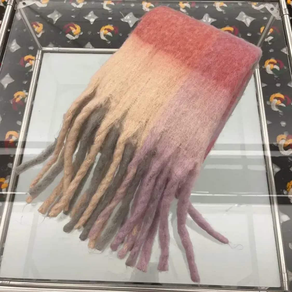 빈티지 폭닥 딸기우유 핑크 체크 모헤어 목도리 C07991 상품이미지3