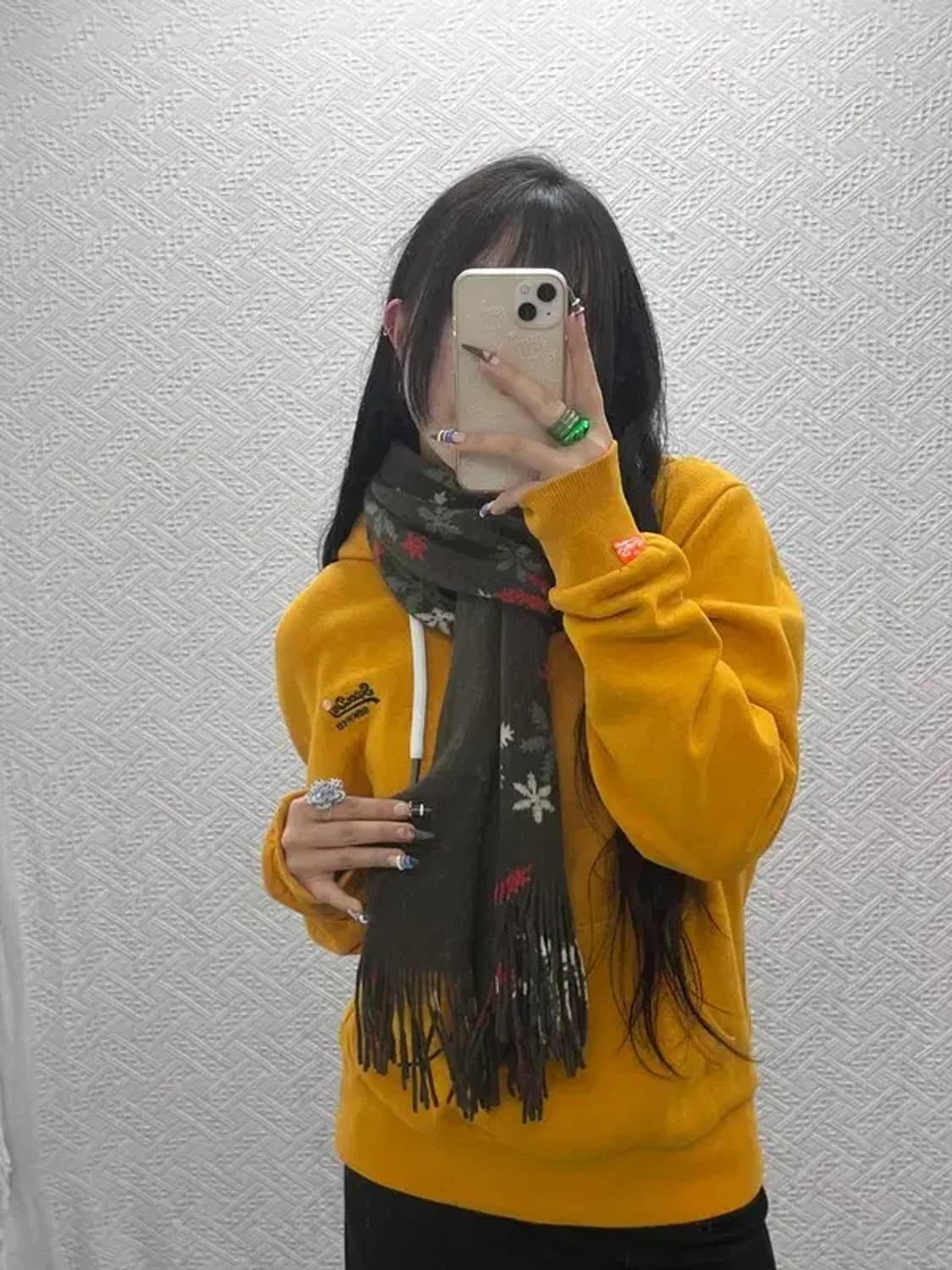 빈티지 폭닥 여리 노르딕 스노우플레이크 패턴 목도리 C07994 상품이미지1