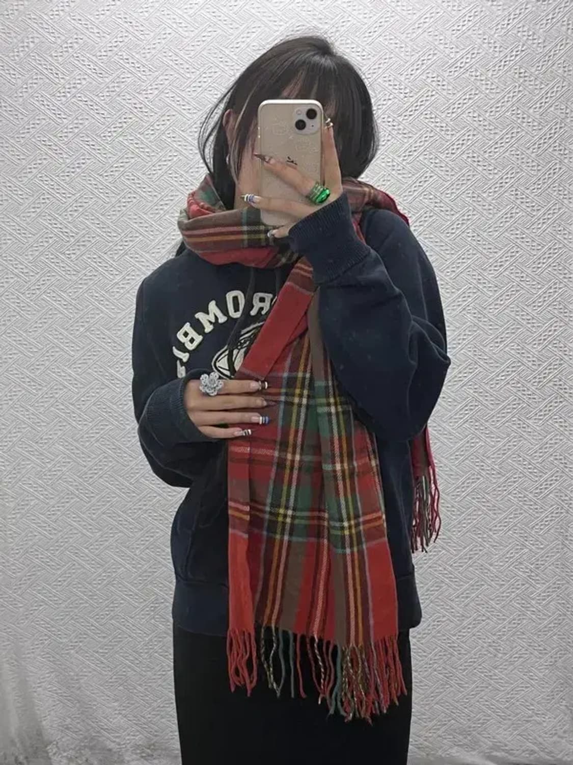 빈티지 폭닥 홀리데이 타탄체크 목도리 C07996 상품이미지1