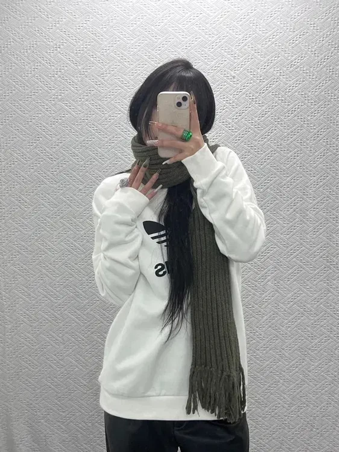 빈티지 올리브 말차 카키 니트 뜨개 목도리 C08036 상품이미지2