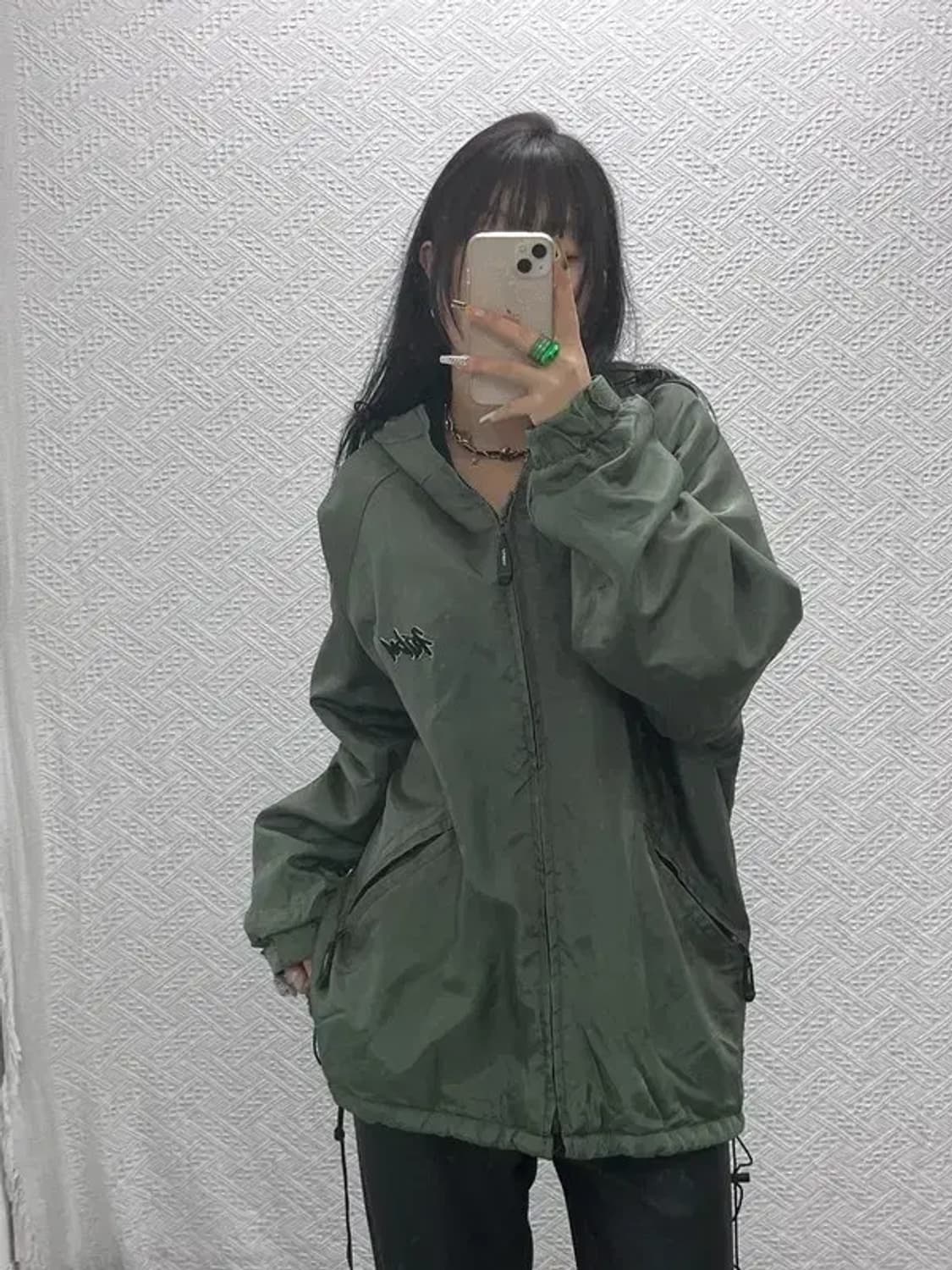 푸부 올드스쿨 레트로 빈티지 백로고 바람막이 후드 자켓 L C08000 상품이미지1