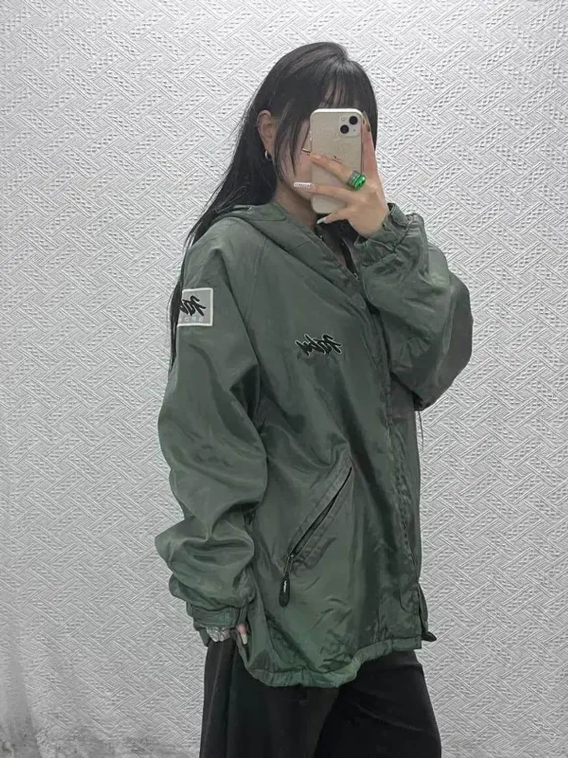 푸부 올드스쿨 레트로 빈티지 백로고 바람막이 후드 자켓 L C08000 상품이미지2