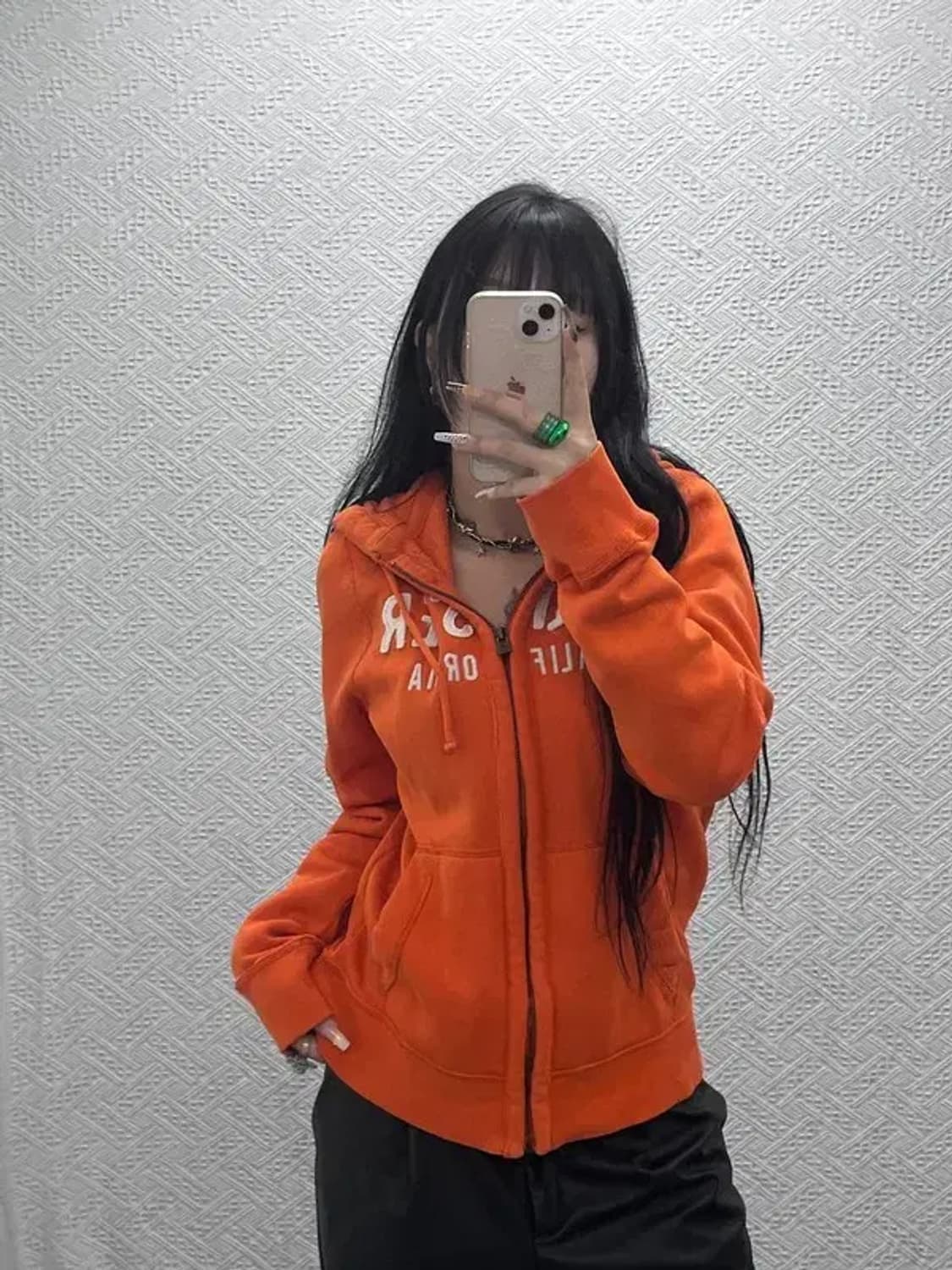 홀리스터 Y2K 00's 대장급 오렌지 기모 후드집업 S C08011 상품이미지1