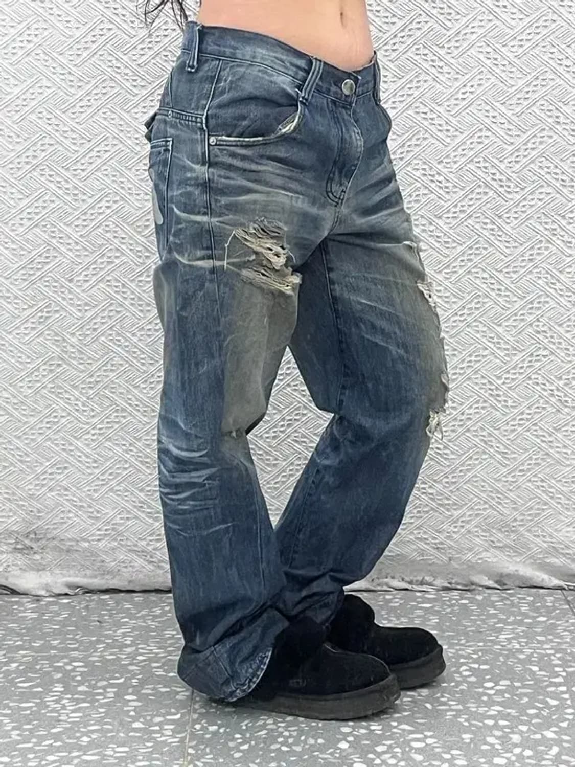 에비수 올드스쿨 희귀 호랑이자수 데미지 데님팬츠 32인치 C08028 상품이미지2