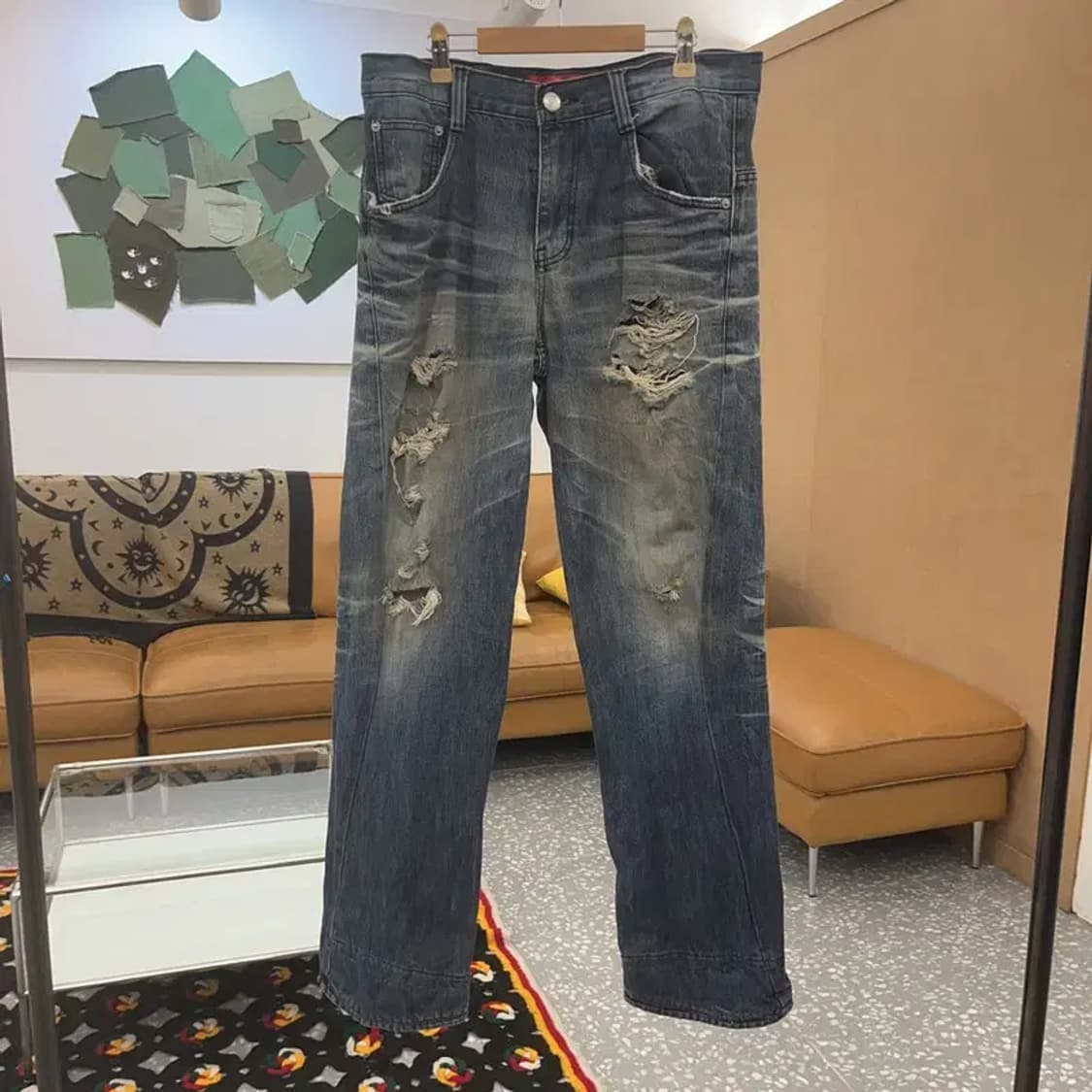 에비수 올드스쿨 희귀 호랑이자수 데미지 데님팬츠 32인치 C08028 상품이미지4