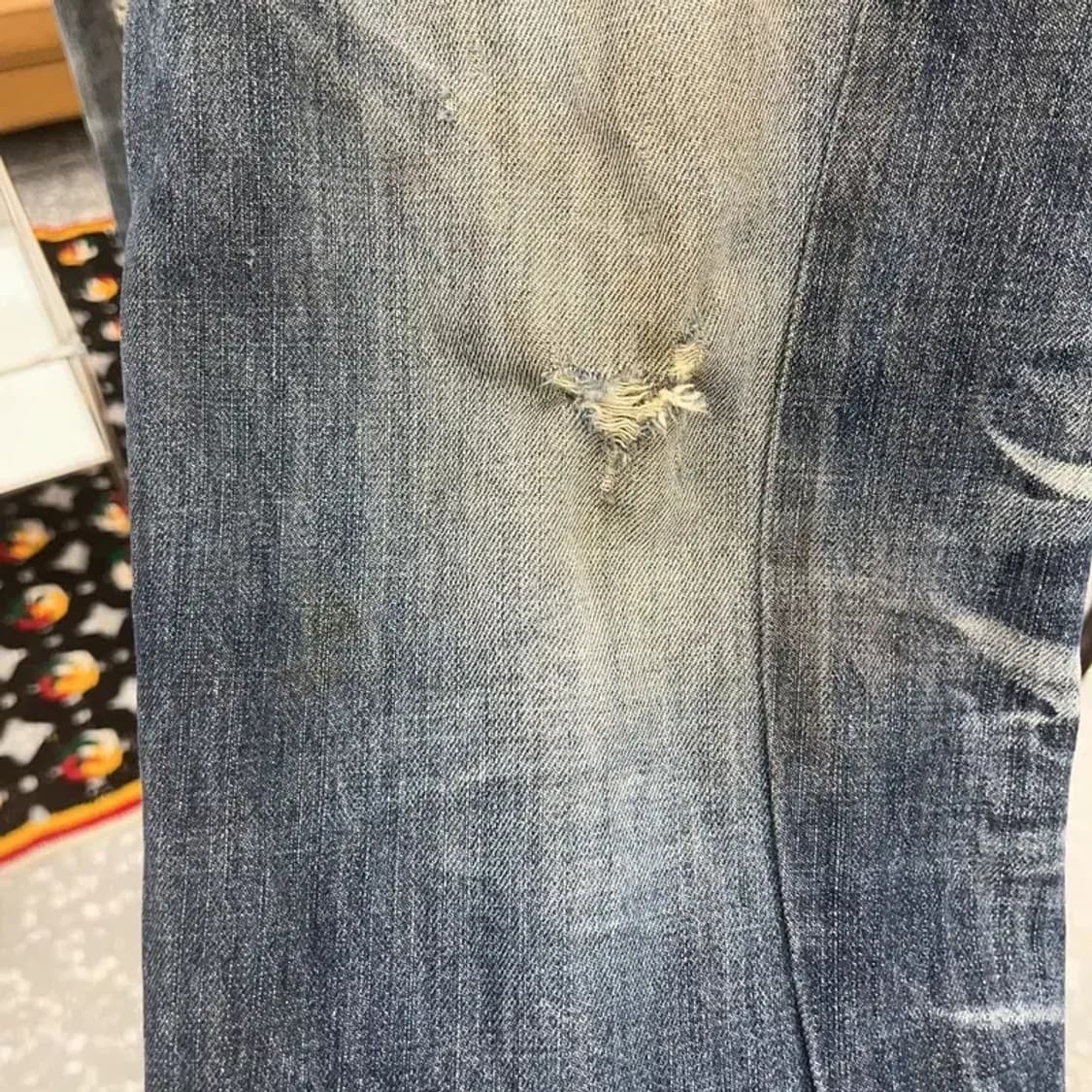 에비수 올드스쿨 희귀 호랑이자수 데미지 데님팬츠 32인치 C08028 상품이미지6
