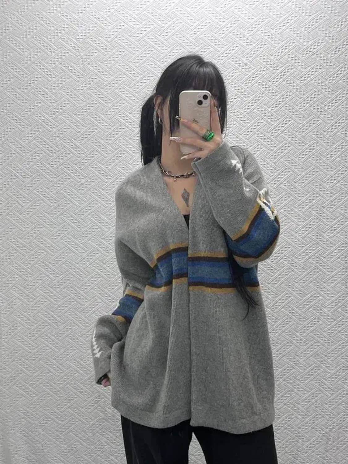 펜들턴 히피 나바호 사우스웨스턴 그레이 울 가디건 L C08043 상품이미지1