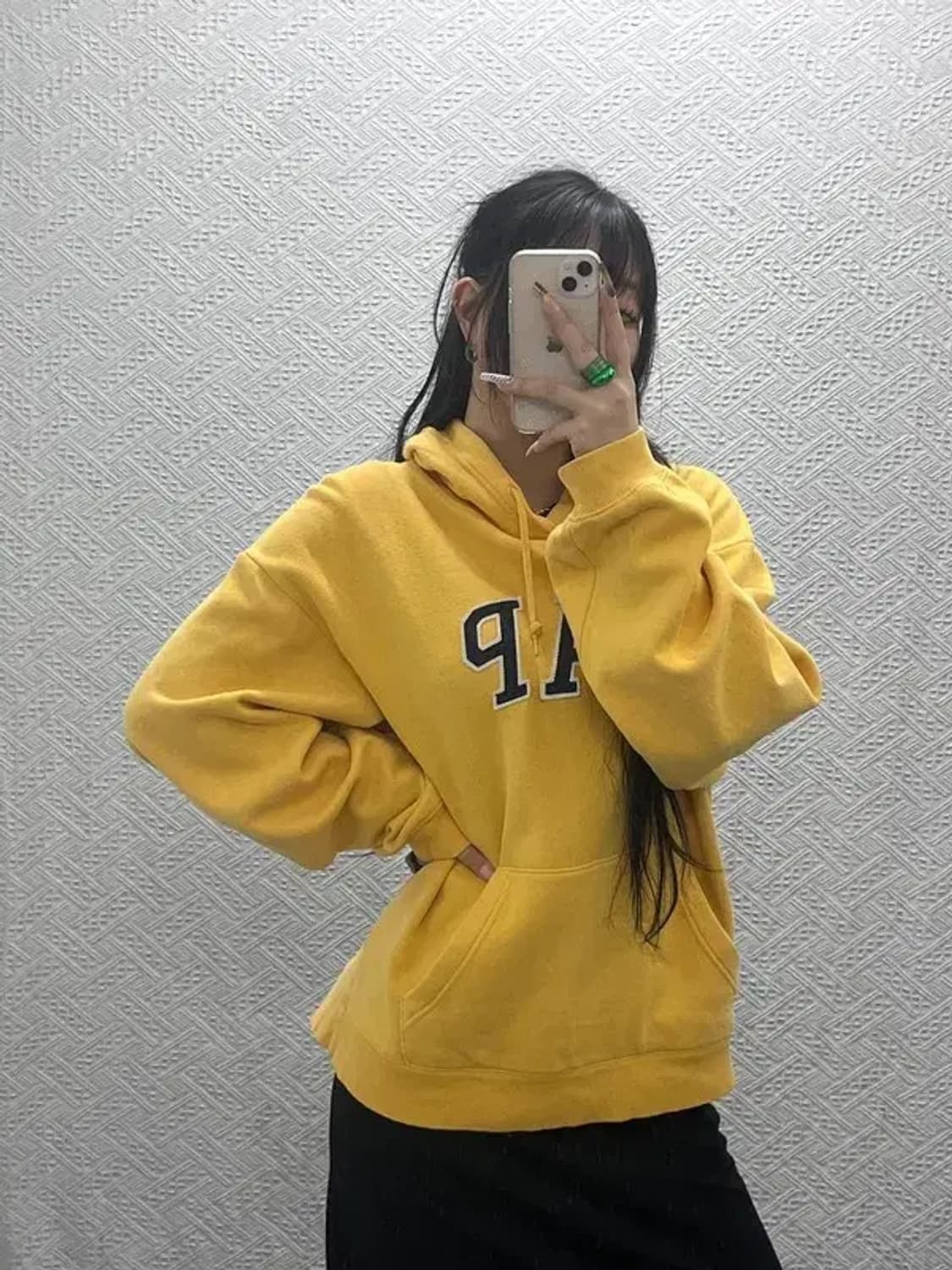 갭 빈티지 레트로 Y2K 옐로우 약기모 후드티 M C08093 상품이미지1