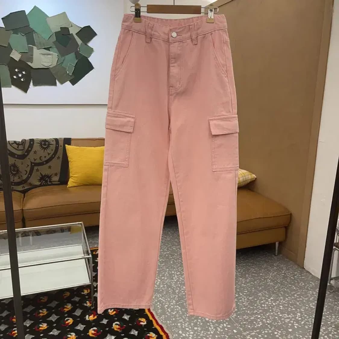 빈티지 하이웨스트 딸기우유 핑크 와이드 카고팬츠 S C08114 상품이미지3