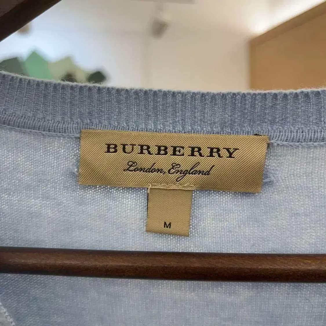 버버리 빈티지 여리 폭닥 체크 엘보패치 연하늘 울 니트 M C08130 상품이미지5