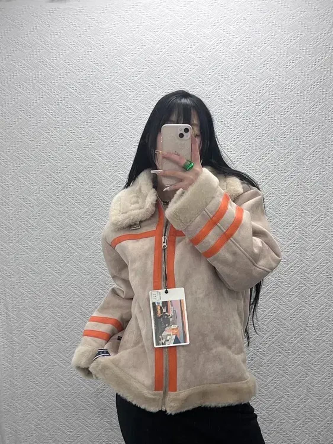 로맨틱 크라운 Y2K 키치 오렌지배색 무스탕 자켓 M C08139 상품이미지1