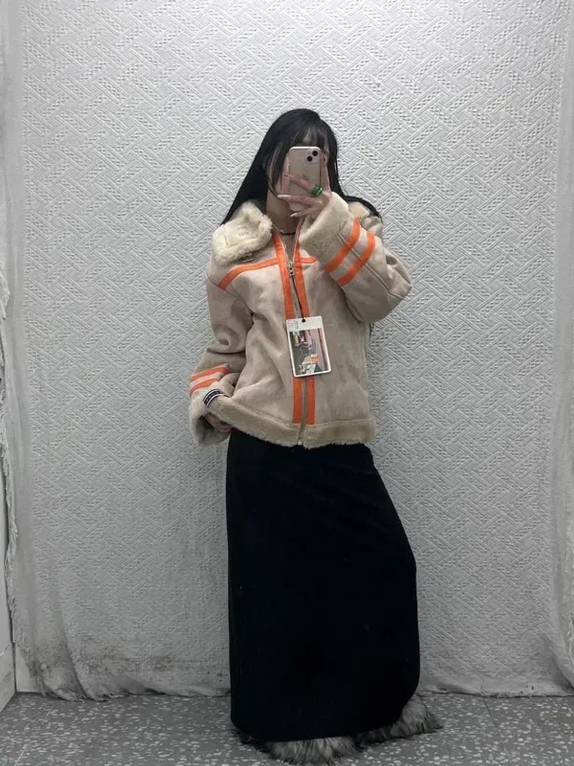 로맨틱 크라운 Y2K 키치 오렌지배색 무스탕 자켓 M C08139 상품이미지2