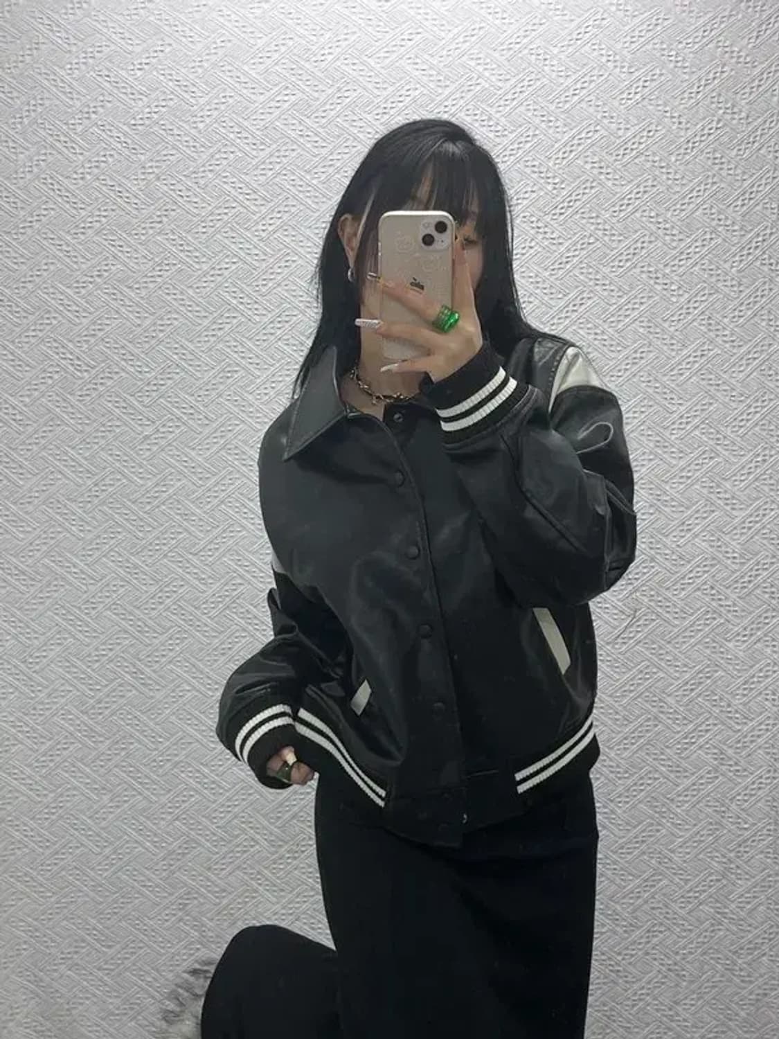 파르티멘토 레트로 캐주얼 바이커 레더 바시티자켓 S C08132 상품이미지1