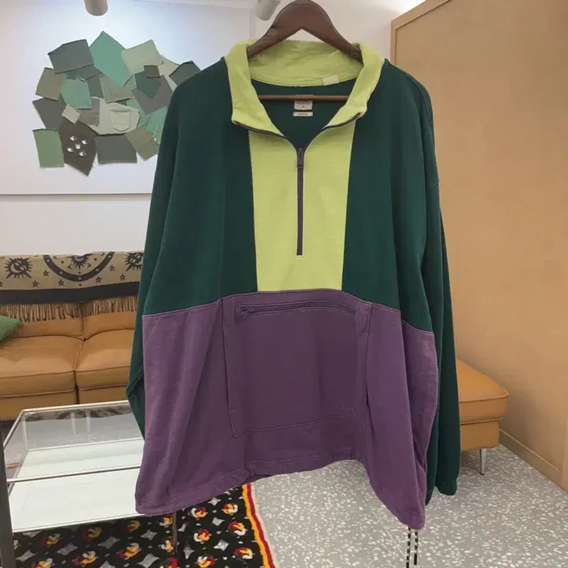 리바이스 레트로 컬러블럭 오버사이즈 반집업 맨투맨 XL C08159 상품이미지3