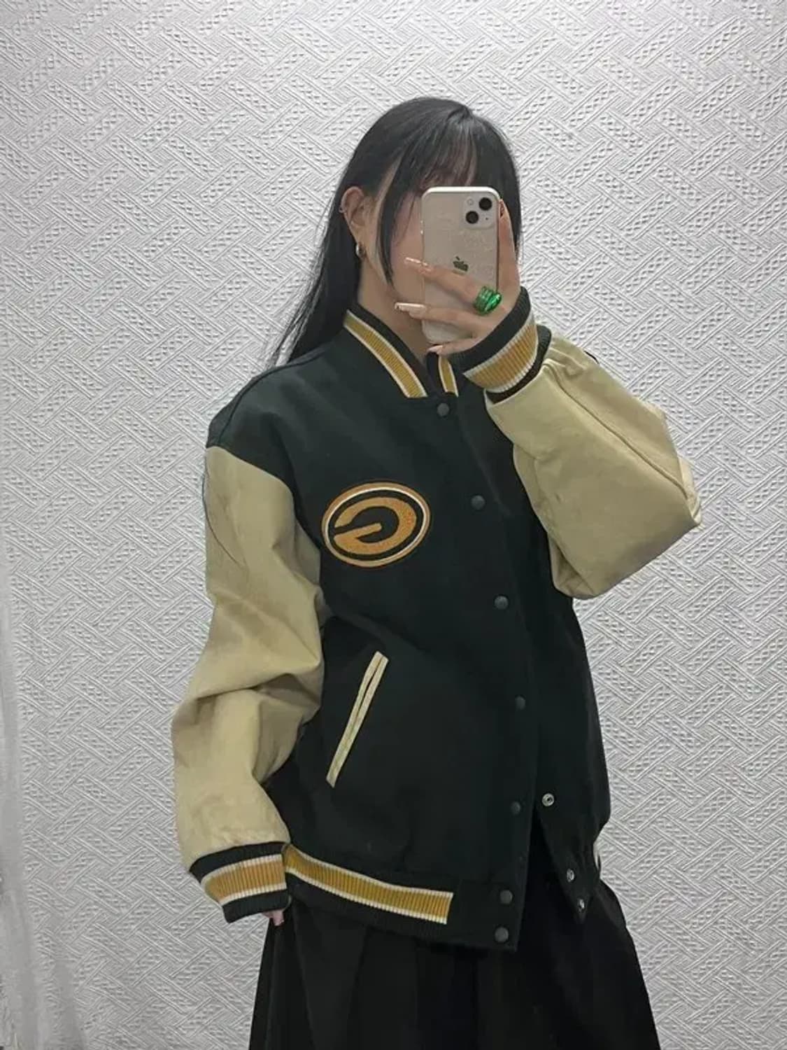 WWS 월드와이드스포츠 딥그린 울 소가죽 바시티자켓 100 C08177 상품이미지2