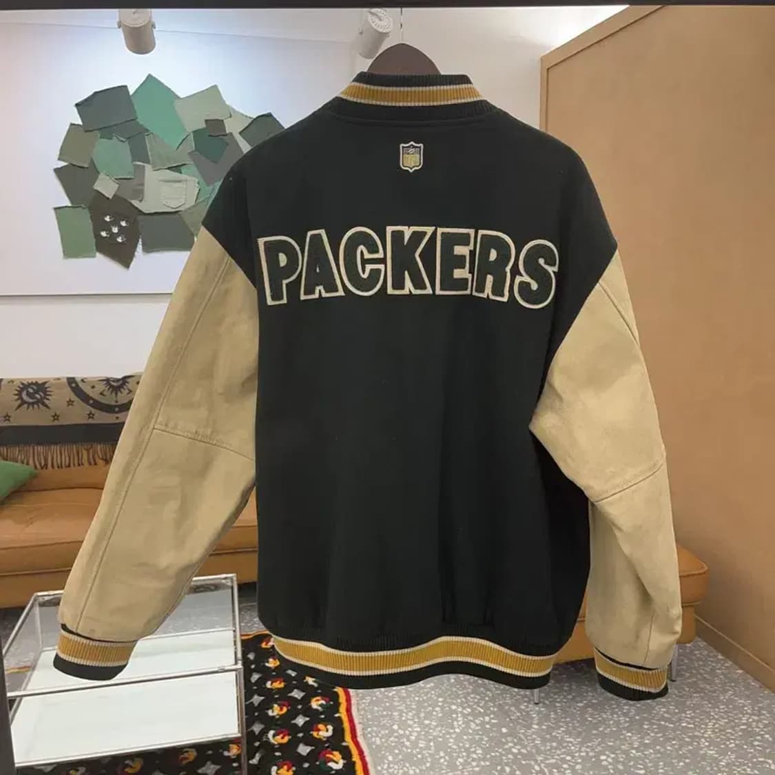 WWS 월드와이드스포츠 딥그린 울 소가죽 바시티자켓 100 C08177 상품이미지4