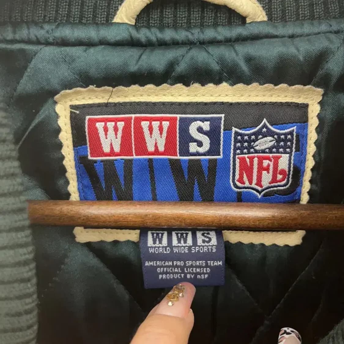 WWS 월드와이드스포츠 딥그린 울 소가죽 바시티자켓 100 C08177 상품이미지5