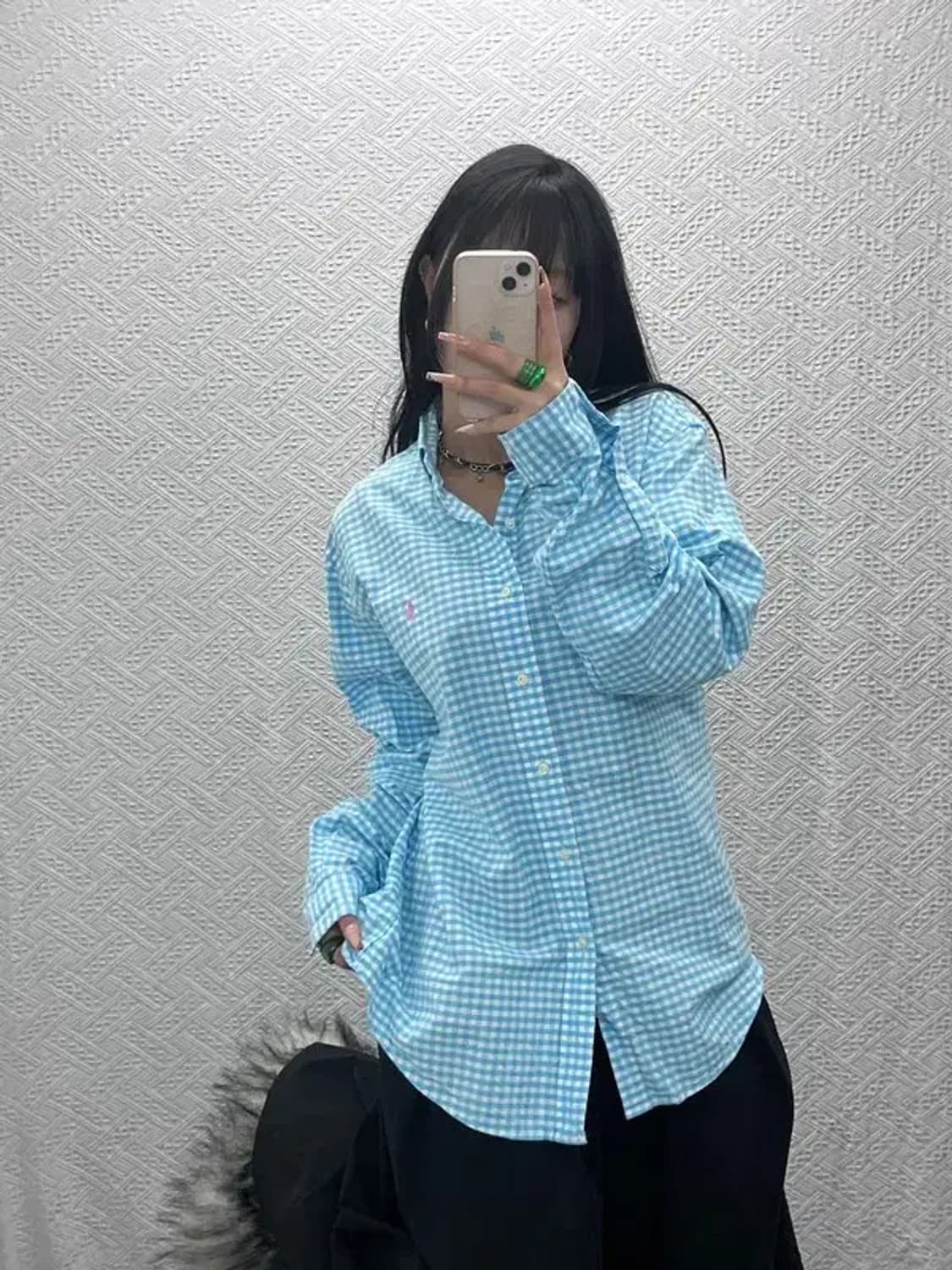 폴로 랄프로렌 커스텀핏 핑크포니 하늘체크 셔츠 L C08181 상품이미지1