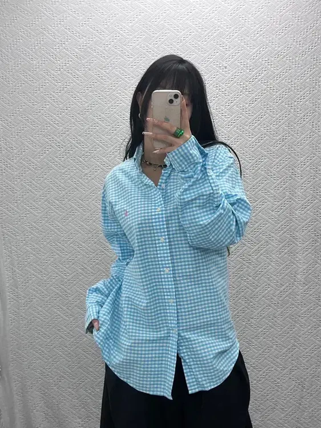 폴로 랄프로렌 커스텀핏 핑크포니 하늘체크 셔츠 L C08181 상품이미지2