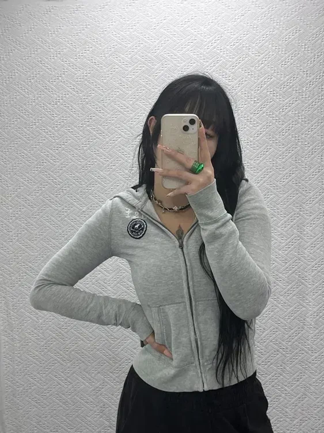 아베크롬비 Y2K 00's 멜란지 약기모 후드집업 XL C08203 상품이미지2