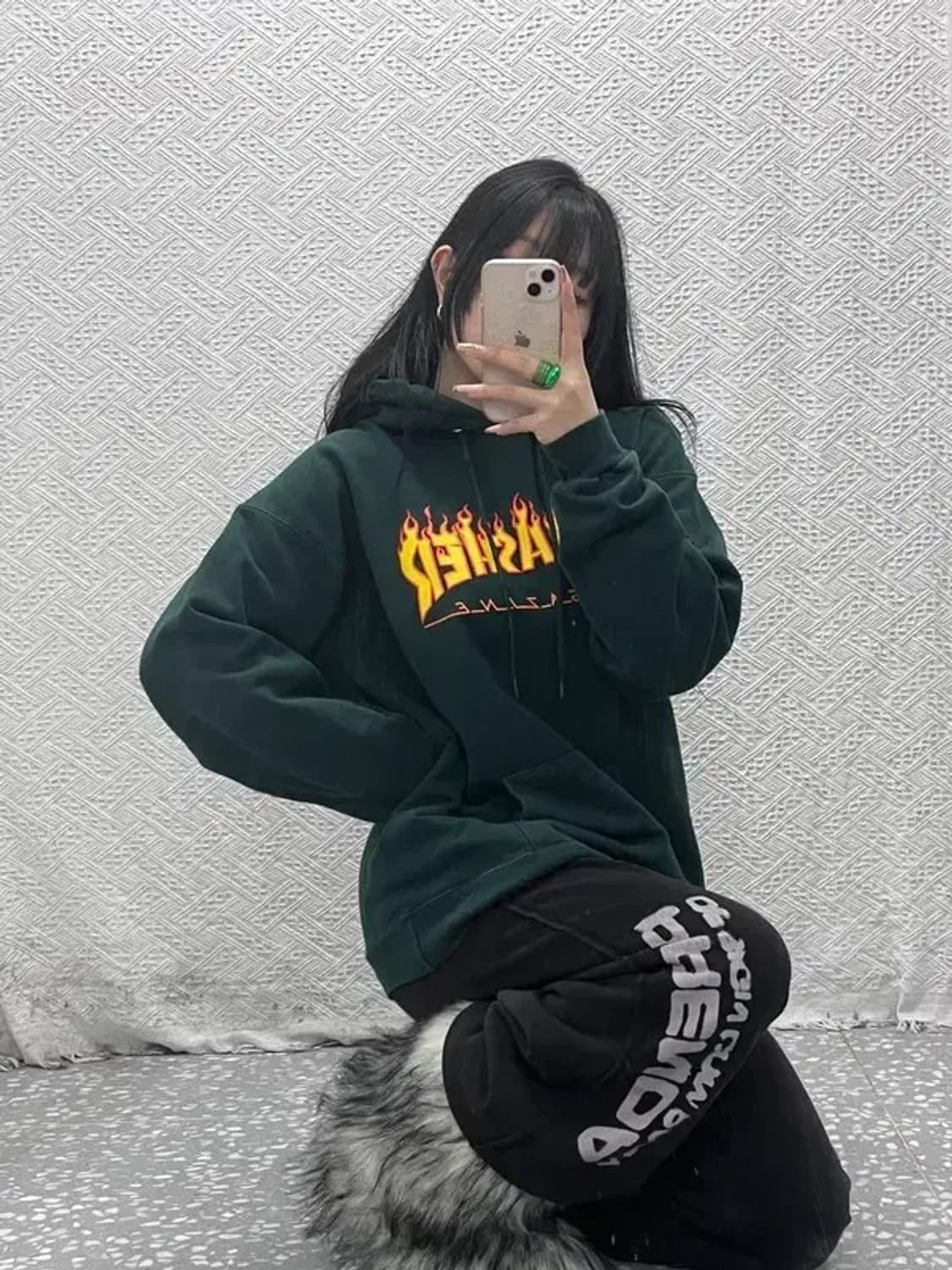 트레셔 스트릿 불꽃로고 딥그린 약기모 후드티 M C08230 상품이미지1