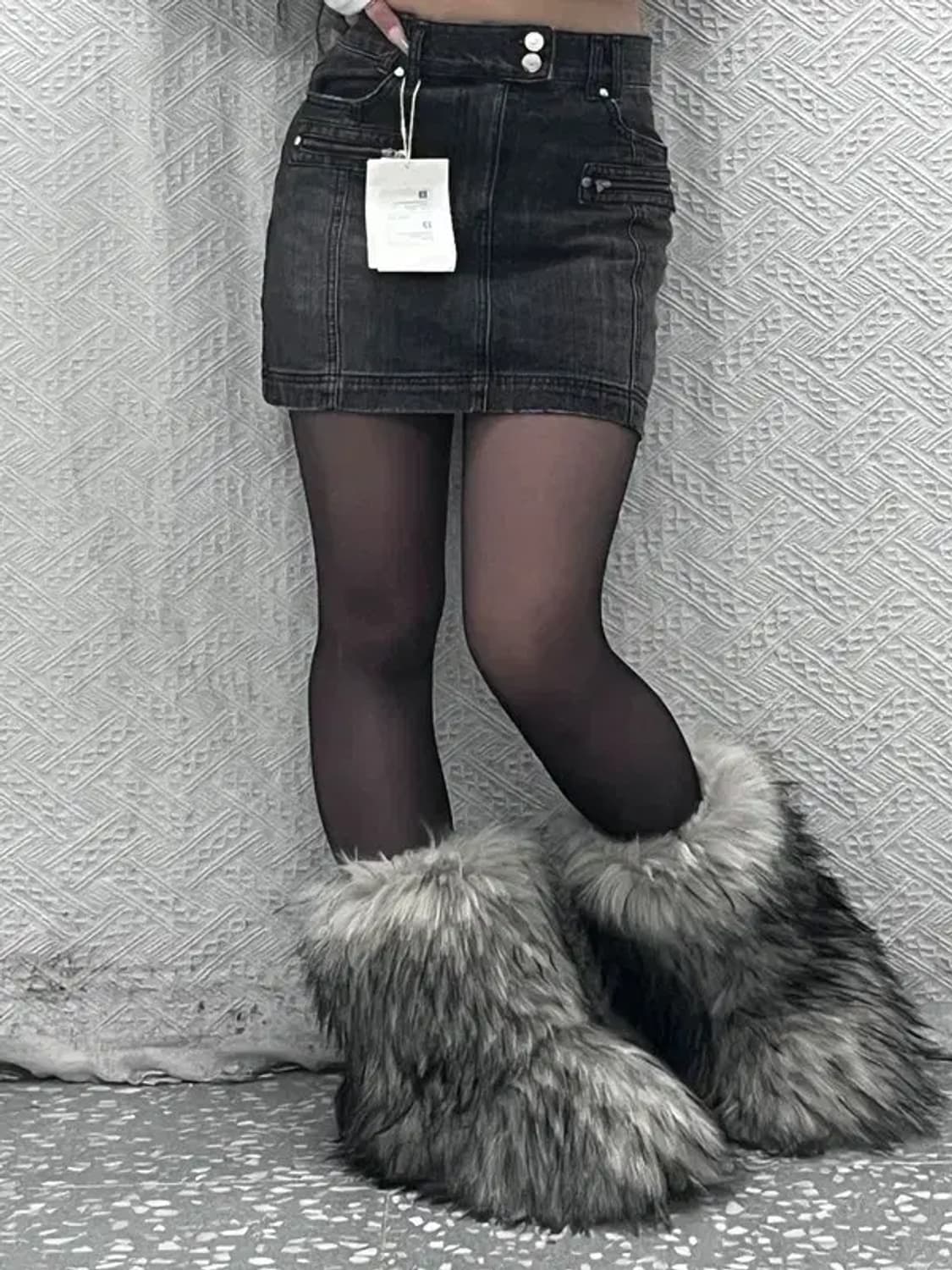 마똉킴 스트릿 빈티지 더블 지퍼 흑청 치마 M C08271 상품이미지1