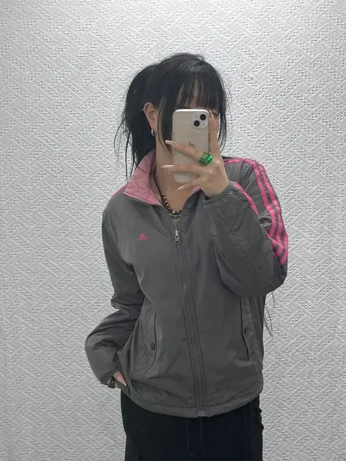 아디다스 올드스쿨 Y2K 그레이핑크 바람막이 퀄팅자켓 95 C08278 상품이미지1