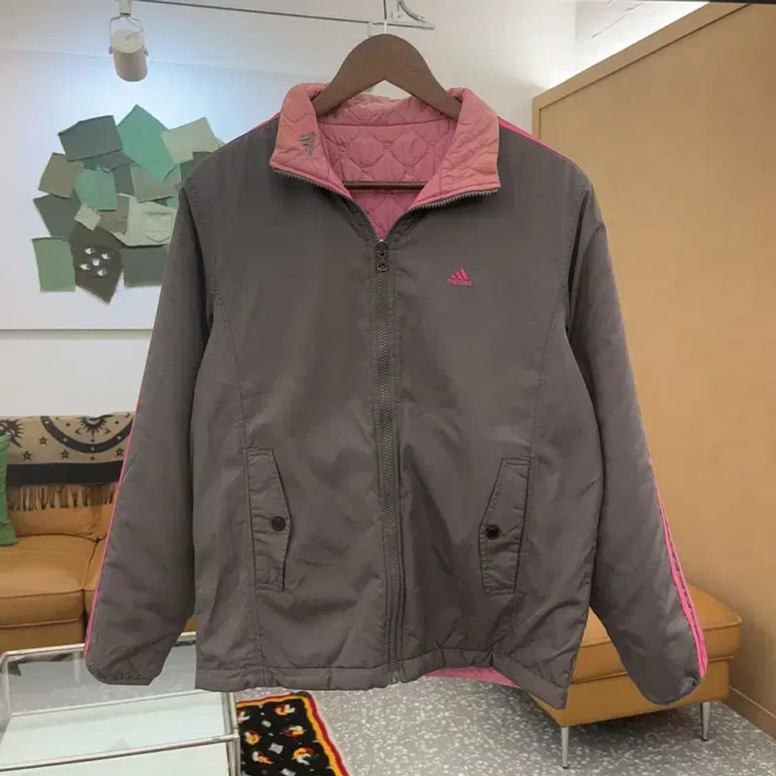 아디다스 올드스쿨 Y2K 그레이핑크 바람막이 퀄팅자켓 95 C08278 상품이미지2