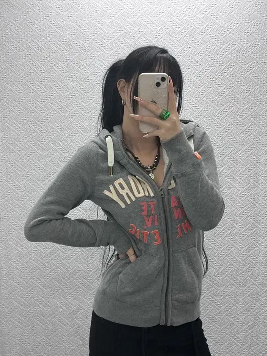 슈퍼드라이 빈티지 Y2K 키치 기모 후드 집업 S C08304 상품이미지2