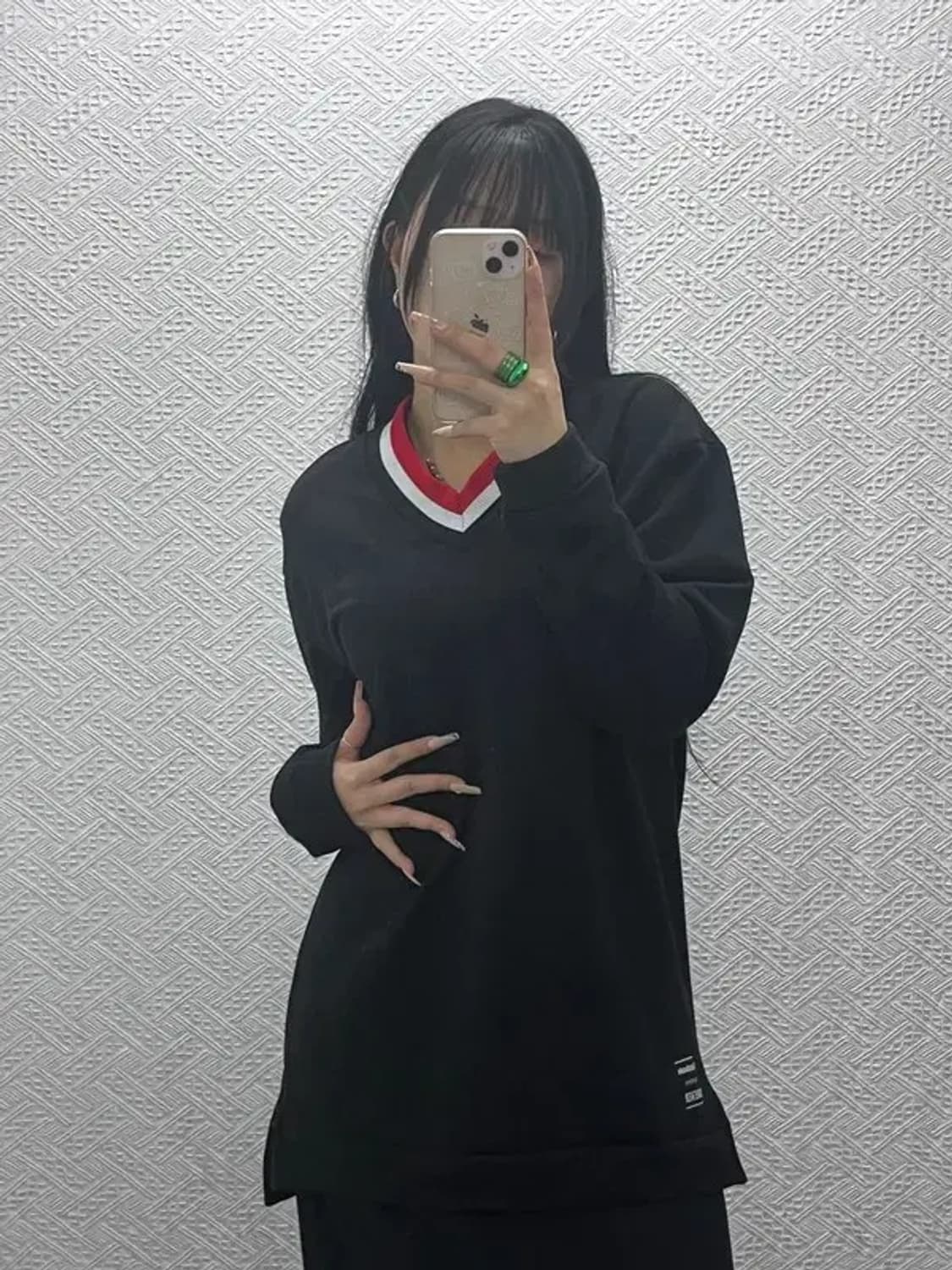 리복 클래식 레트로 배색 브이넥 롱 맨투맨 L C08345 상품이미지1