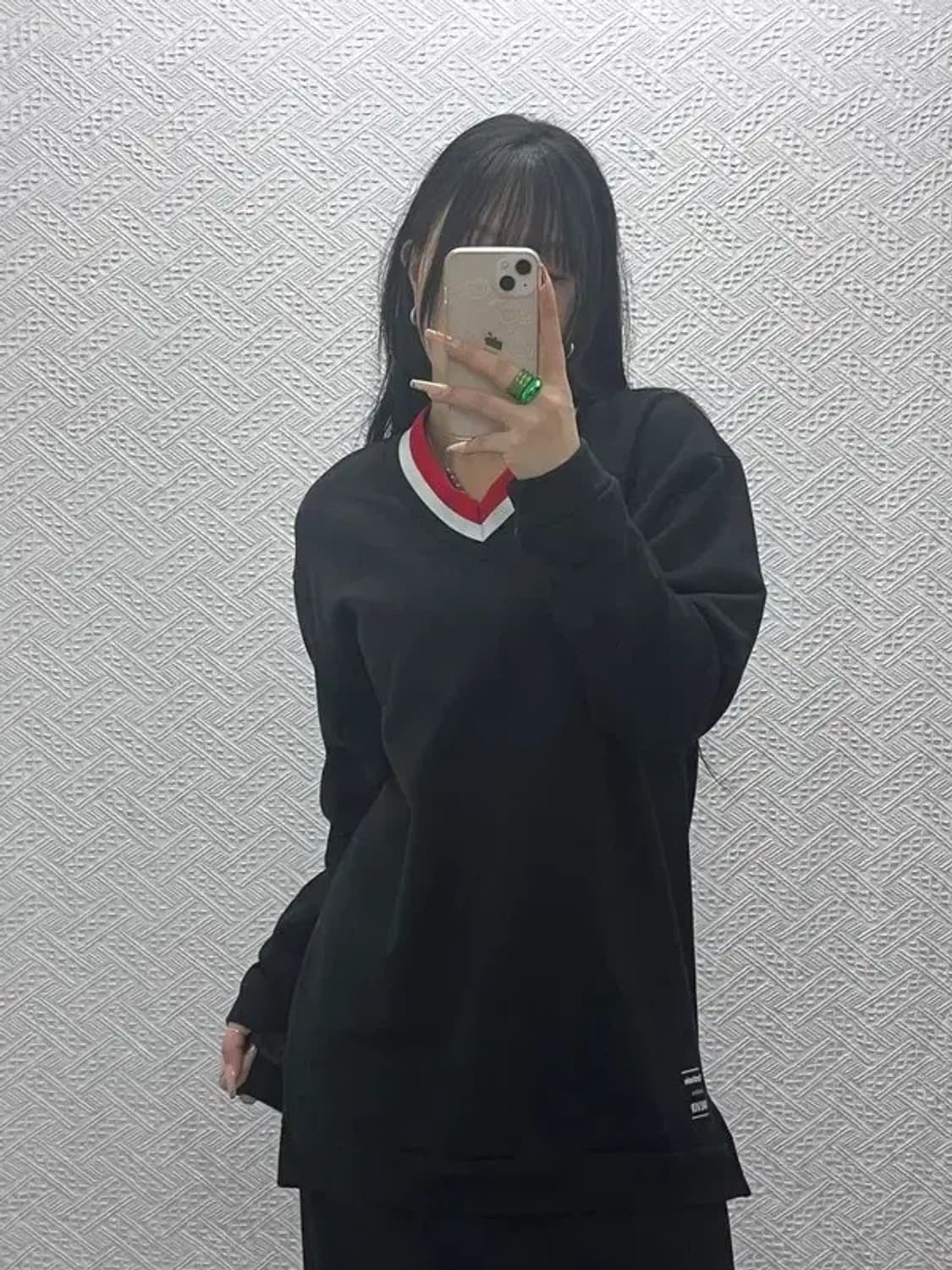 리복 클래식 레트로 배색 브이넥 롱 맨투맨 L C08345 상품이미지2