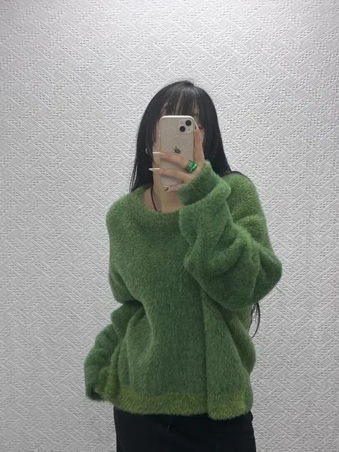 노매뉴얼 폭닥 오버핏 헤어리 올리브그린 니트 M C08416 상품이미지1