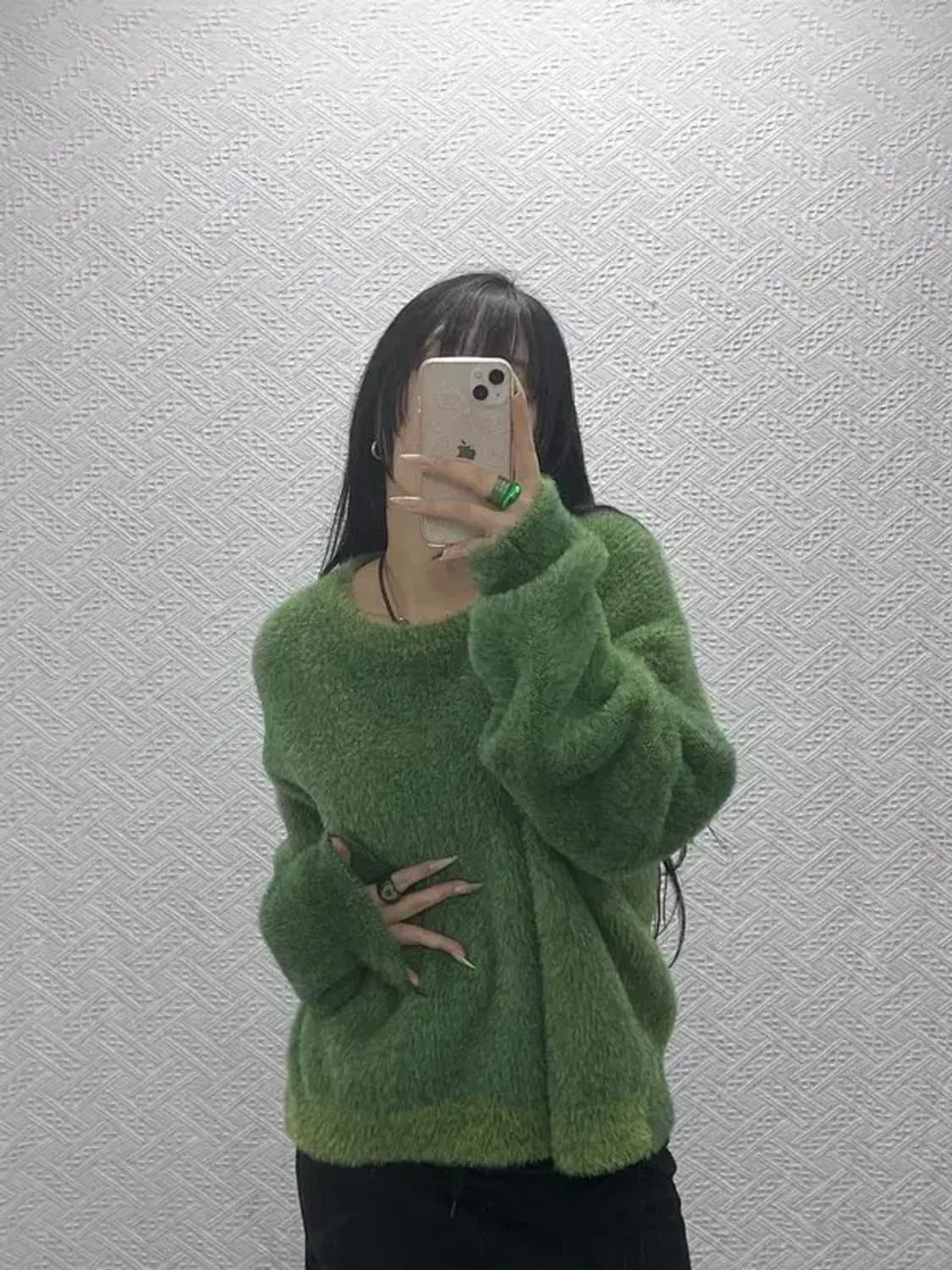 노매뉴얼 폭닥 오버핏 헤어리 올리브그린 니트 M C08416 상품이미지2