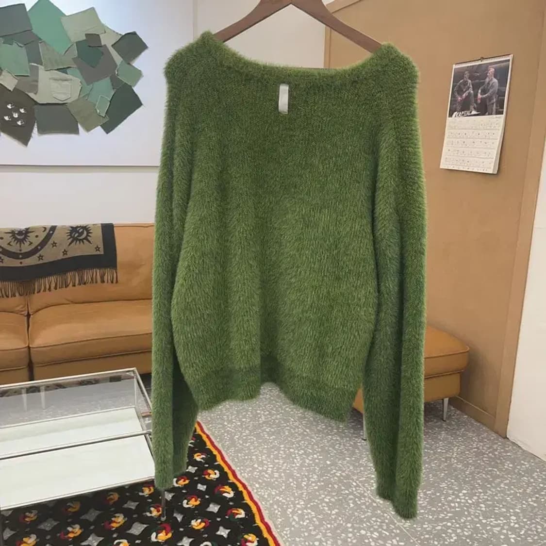 노매뉴얼 폭닥 오버핏 헤어리 올리브그린 니트 M C08416 상품이미지4