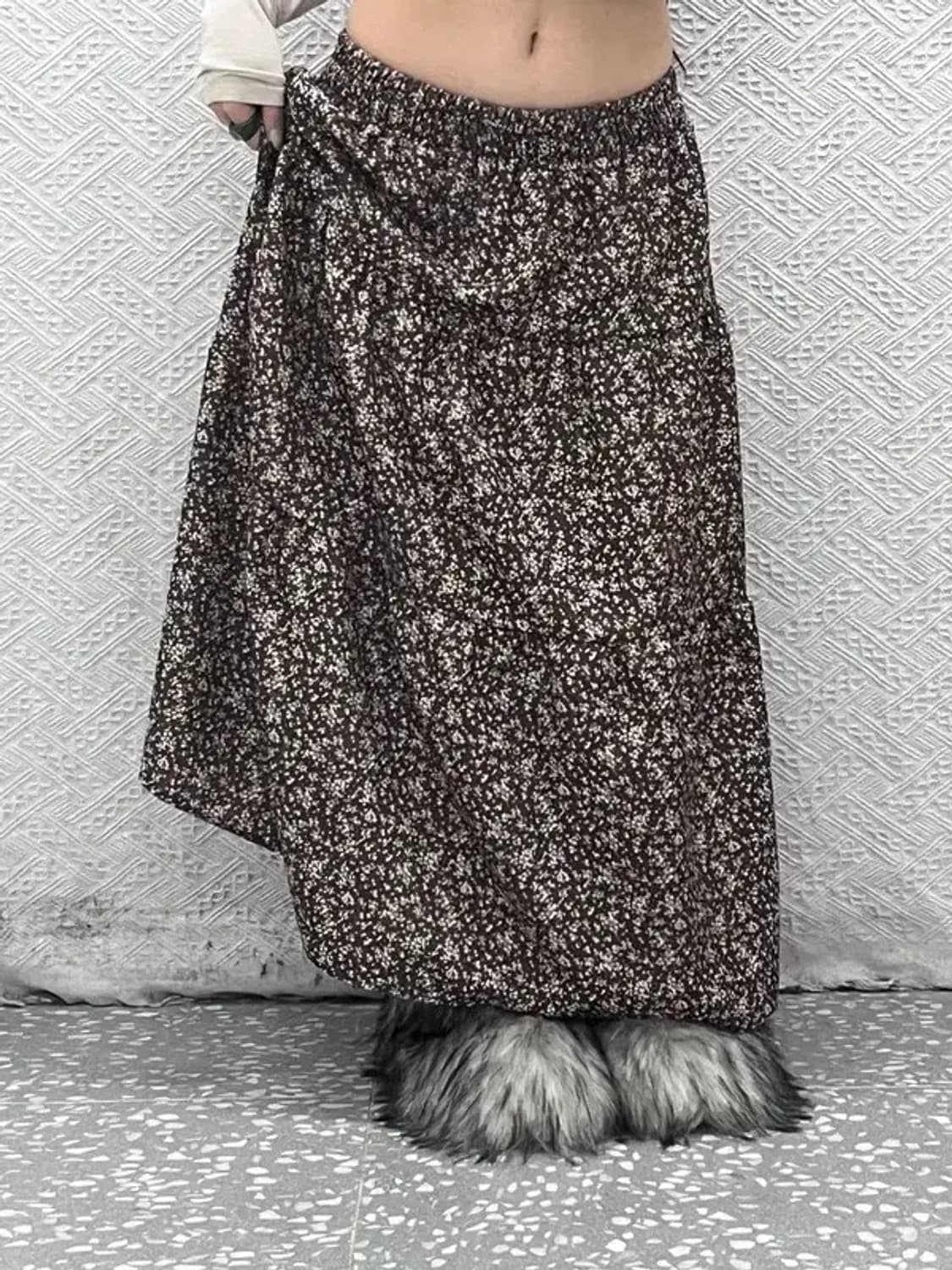 빈티지 밴딩 보헤미안 모리걸 잔꽃 플레어 롱스커트 24인치 C08419 상품이미지1